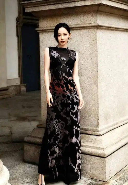 张嘉倪米兰时装周期间街拍,身穿黑色刺绣长裙,自信大方!