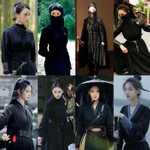 影视古装魏晋宋朝女汉服黑色女侠古装蒙面黑衣人刺客夜行衣侠女服