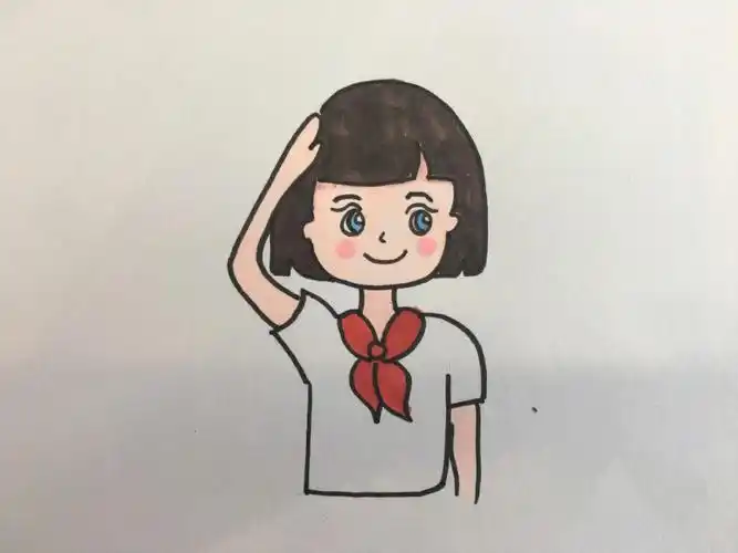 马克笔敬礼小女孩简笔画