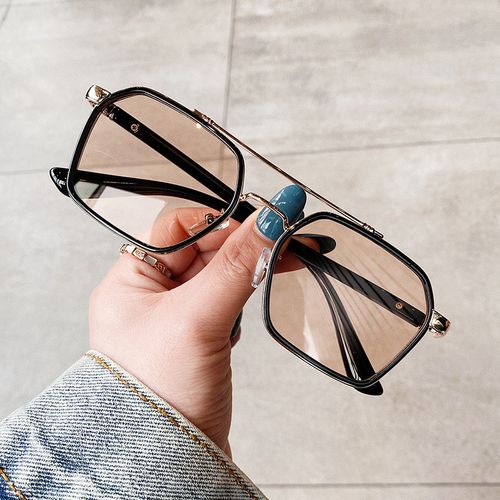 2021新款墨镜男士韩版潮黑框茶色眼镜复古双梁太阳眼镜