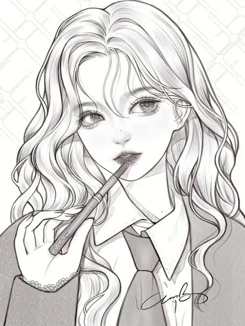 少女线稿人像速写线稿练习拽姐