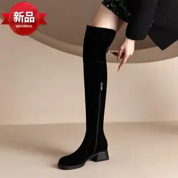 全真皮过膝靴女士长筒靴过膝真皮长款kmeizu全牛皮~磨砂长靴女秋冬