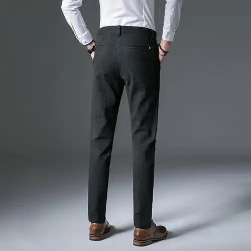 yuansu秋冬厚款条纹磨毛男士商务休闲裤韩版修身毛呢裤子男英伦小脚裤