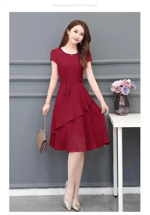 妈妈新款雪纺连衣裙35岁-45中年女装中长款哲肚子气质洋气a字裙子