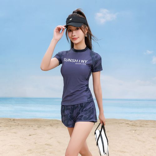 夏艳新款女士分体两件套游泳衣运动款休闲泳装22301