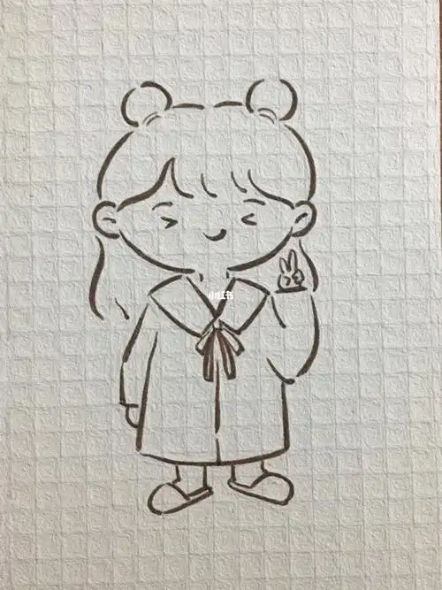 可爱简笔画 小女孩附线稿简笔画卡通简笔画教程