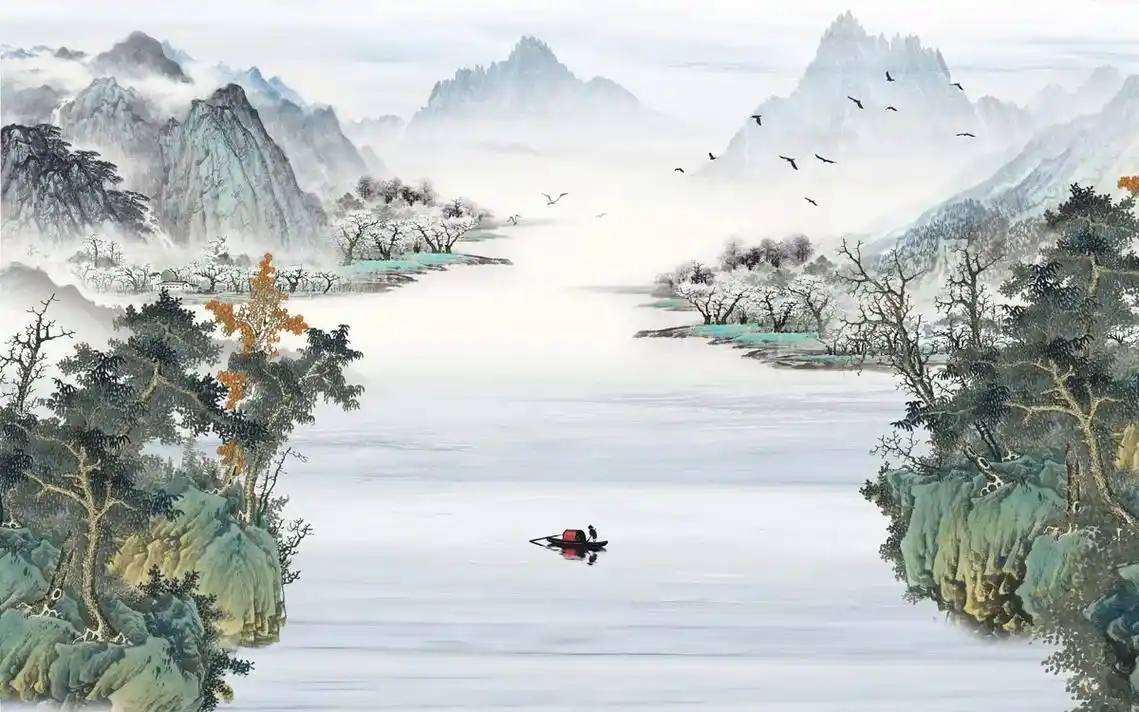 国风壁画 #背景墙 #山水画 #设计案例分享 #壁纸 新的 - 抖音