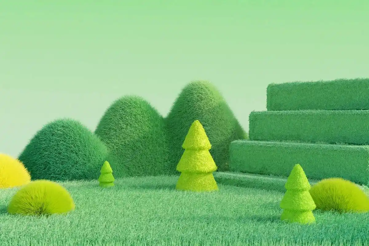 森林-毛绒-3d场景图 91可爱毛绒小树,山丘,山峰,绿色森林,花草,水面