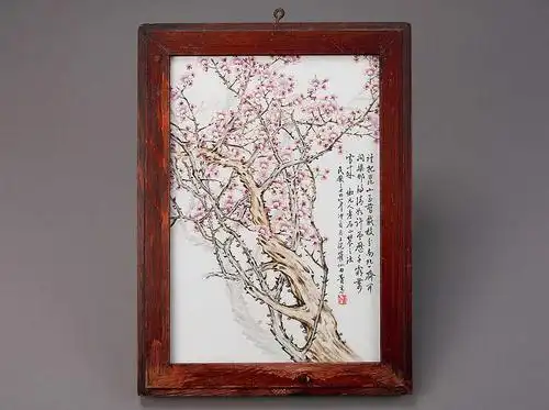 民国粉彩梅花幻影瓷版画