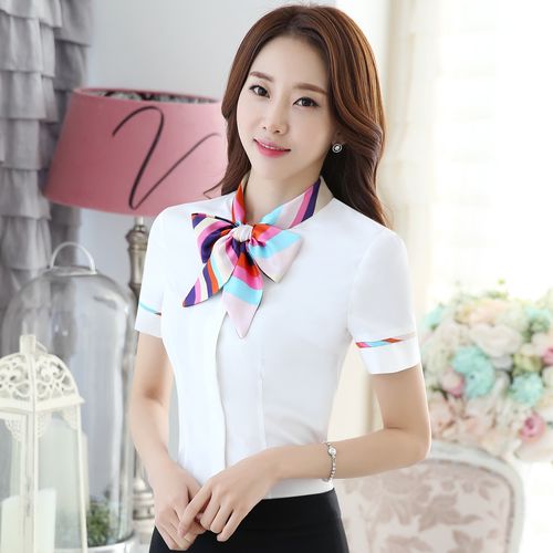 高档酒店服务员工作服夏装短袖女装衬衣影楼珠宝店前台收银职业装