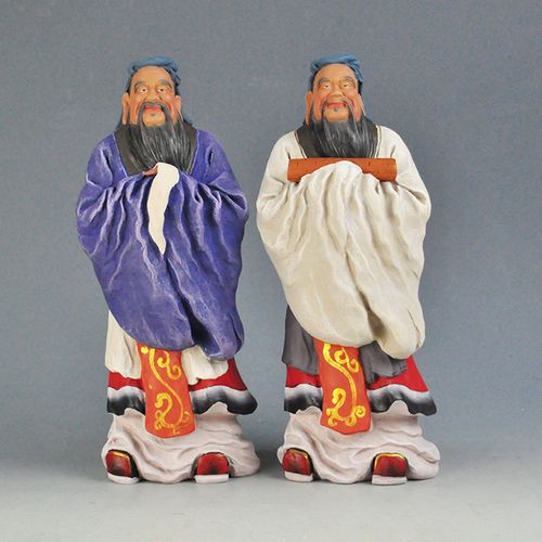 天津泥人张彩塑孔子人物像书房桌面装饰工艺品摆件商务礼物送老师