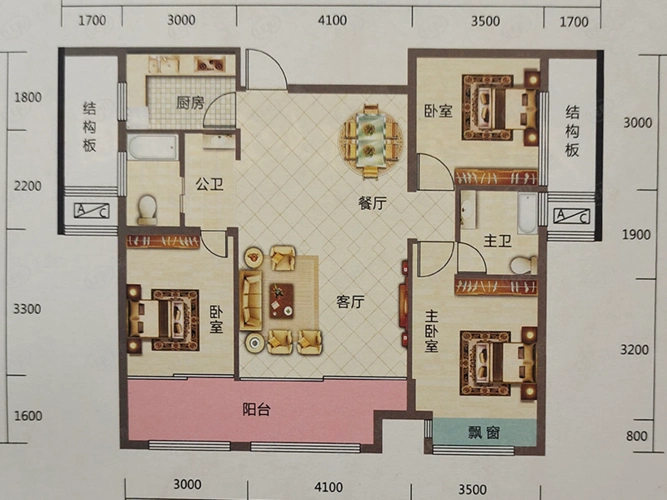 经投·丽景湾三室两厅两卫户型图