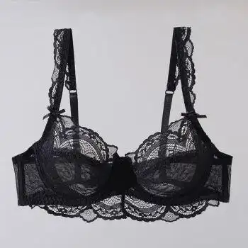 mk维多利亚内衣女大码蕾丝文胸套装薄透明性感聚拢大胸显小侧收胸罩