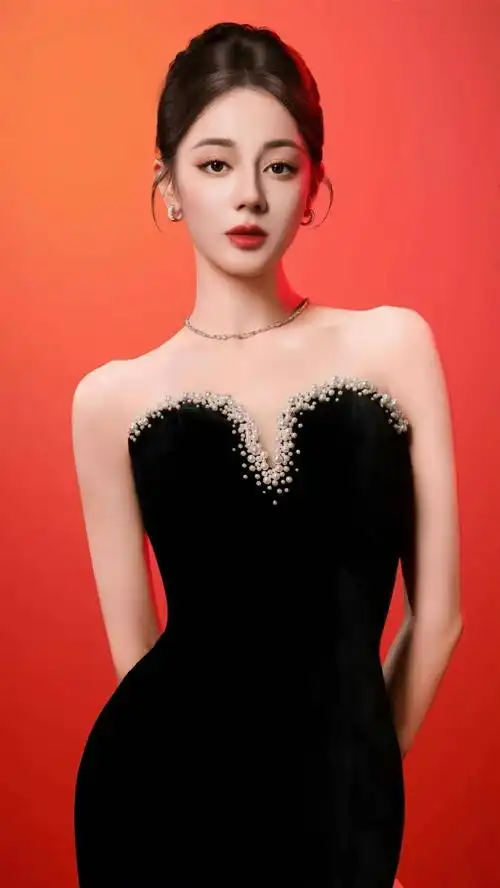 迪丽热巴珍珠v领抹胸裙