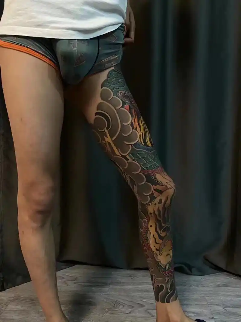 老传统老虎花腿.#tattoo #作品分享 #好的作品都是有 - 抖音
