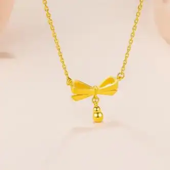 语花印黄金项链女足金黄金套链女足金项链蝴蝶结吊坠锁骨链送女友套链