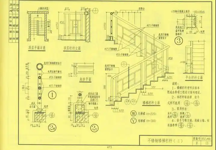 建筑图集不锈钢栏杆做法参见052j401第十三页