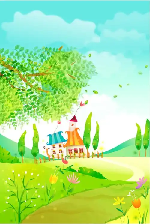 清新梦幻卡通手绘自然景色背景免抠素材免费下载_觅元素51yuansu.com
