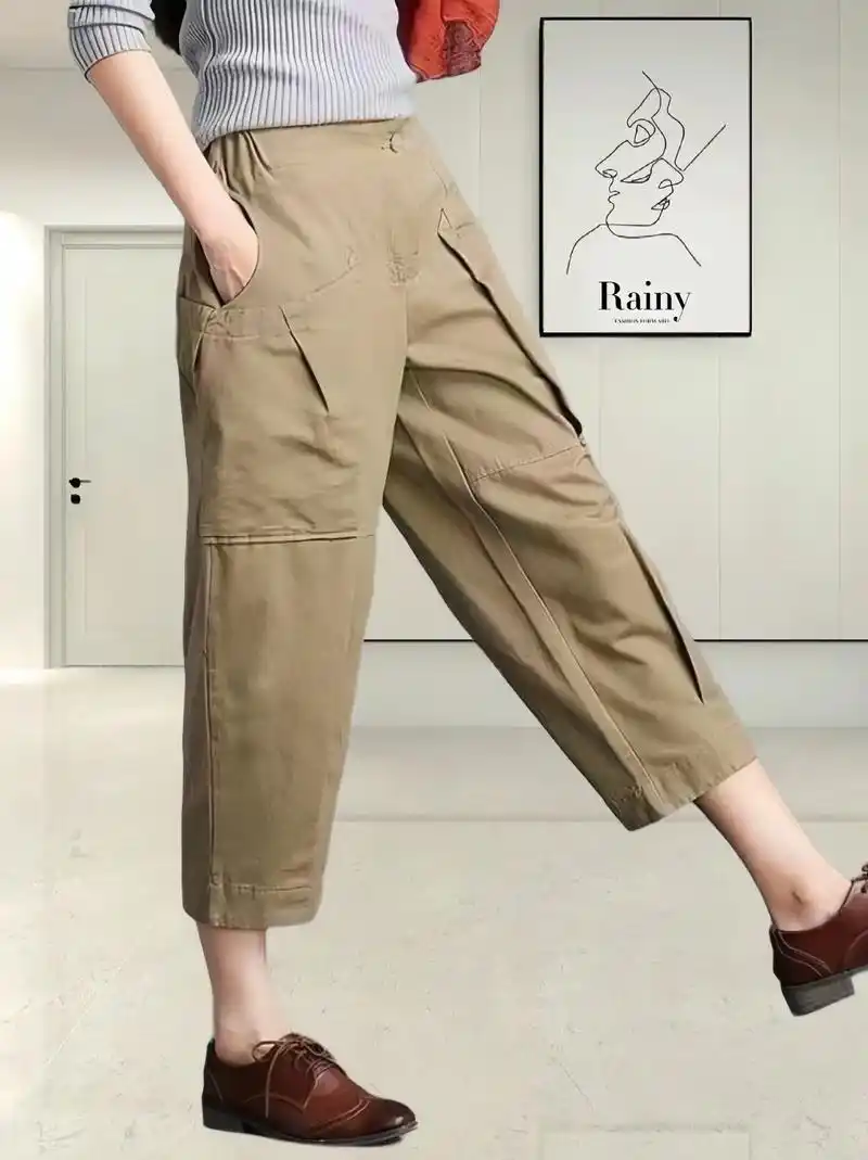 夏季休闲裤大码萝卜裤宽松又透气,七分的长度,透气性较好,材质 - 抖音