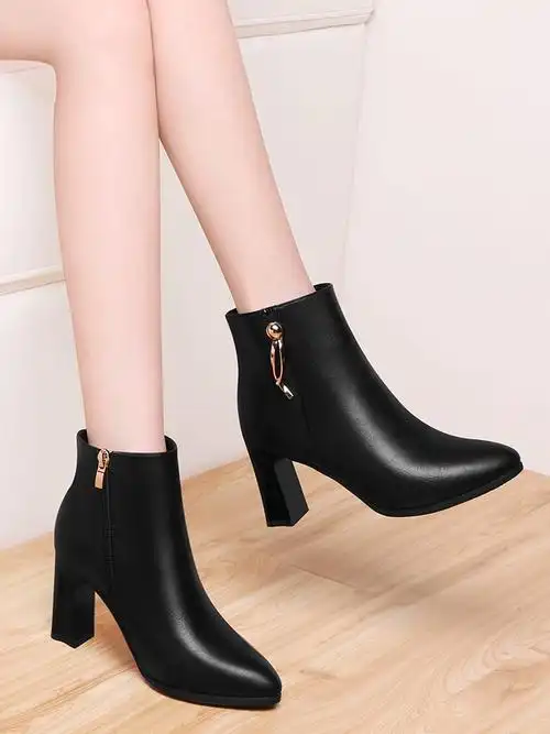 子女士春秋高跟不累脚短靴女鞋 子婚礼妈妈鞋 中年皮鞋 喜婆婆婚宴鞋