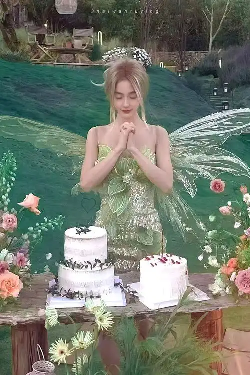 baby生日现场照流出穿绿裙染金发宛如精灵妥妥的森林公主