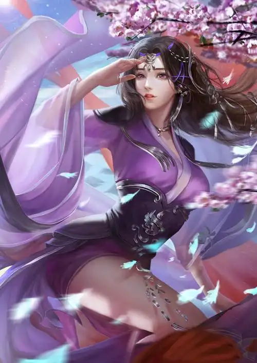 中国风古装3d古风美女桃花 御姐 眺望