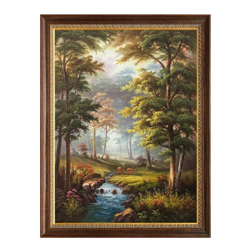 欧式山水油画手绘客厅玄关风景装饰画美式竖版油画