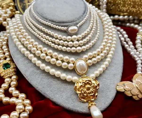 vintage西洋中古董首饰复古着人造珍珠项链颈链choker毛衣链孤品