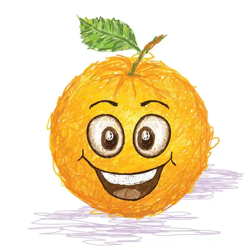 快乐橙果,橙色的开心果卡通人物微笑.