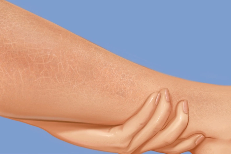 皮肤干燥是因季节变化,缺水和贫血等原因,使得皮肤变厚,变粗糙.