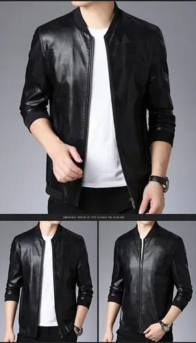 男士真皮皮衣休闲皮夹克外套潮流皮衣帅气冬天穿的 黑色 165/84