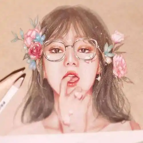 韩国彩铅手绘人物清新少女太清新太美了