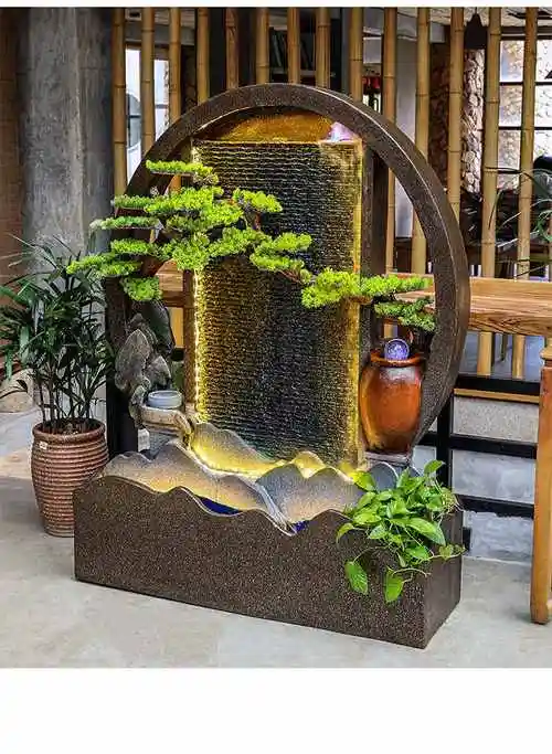 日式流水摆件客厅公司酒店假山水幕墙流水喷泉室内客厅玄关办公室屏风