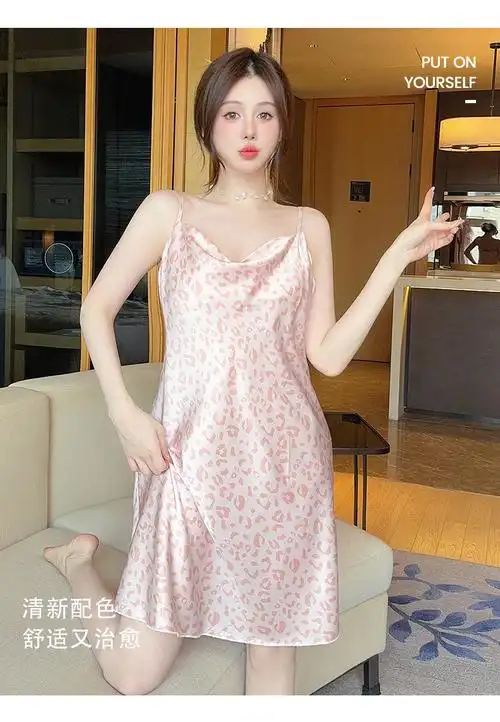 冰丝睡衣女夏季法式性感荡领吊带睡裙丝绸家居服2024新款纯欲风 - 17