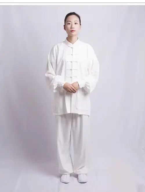 八段锦太极服男女中国风透气亚麻棉功夫服中老年武术服装春夏秋穿土咖