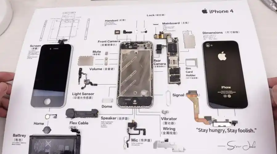 历时两个小时将苹果4手机拆成原始的零件状态然后做到相框里