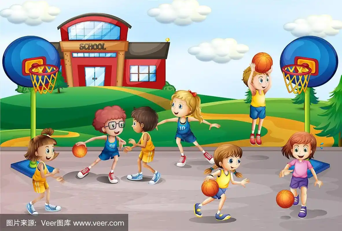 学生在体育中打篮球