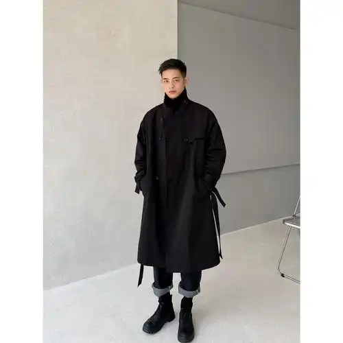 黑色风衣男长款过膝