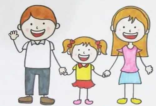 卡通彩色一家三口简笔画教程 手牵手一家三口简笔画怎么画