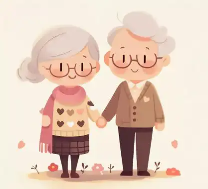 老年夫妻情侣扁平插画简笔卡通卡通幸福老人老夫妻幸福搀扶老年人插画