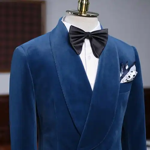 isirhonour意式宴会结婚青果双排西装宝石宝石蓝蓝色西服