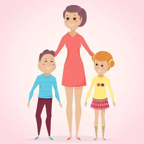 高兴_母亲节_母亲_儿子_女儿_卡通_矢量_插画_图片素材