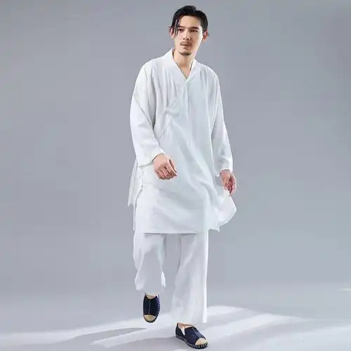 2020秋季新品亚麻纯色道服跆拳道长袖训练服宽松休闲套装男太极服