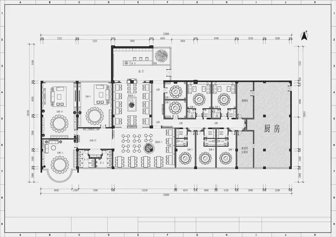 个人平面合计(二)餐厅类平面布局图 图一:1140平  全套方案在主页编号