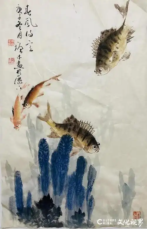 笔简而神丰活泼有韵致著名艺术家冯增木画鱼新作欣赏