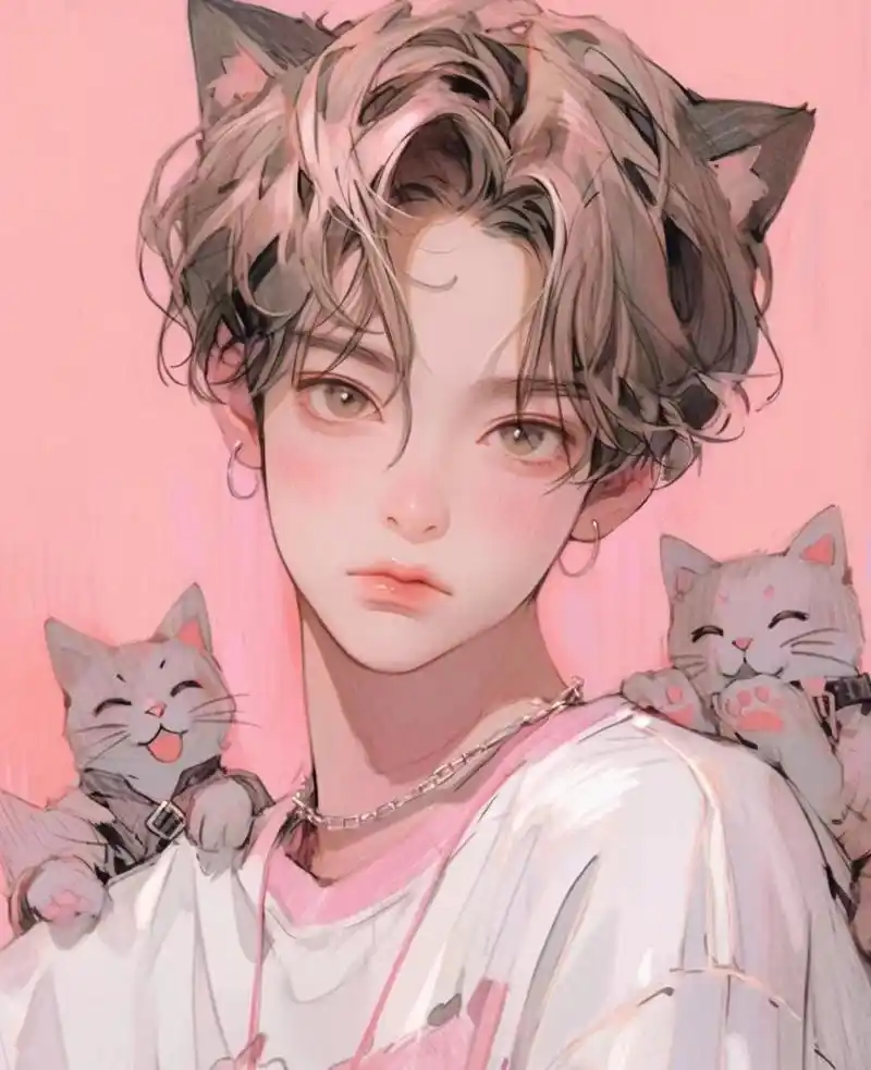 动漫头像猫系男友,超帅的男生头像[粉色版]#动漫头像# #微信头像