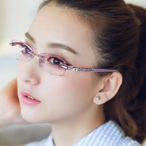 眼镜近视近视眼女无框切超轻镜框女款优雅眼镜架眼镜架