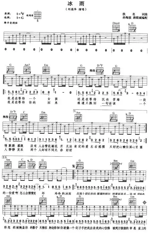 刘德华冰雨吉他谱六线谱