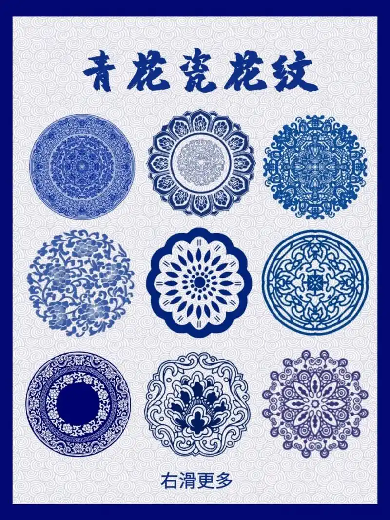 免抠素材丨23款98青花瓷花纹边框藻井纹样 今日分享 97传统中国风