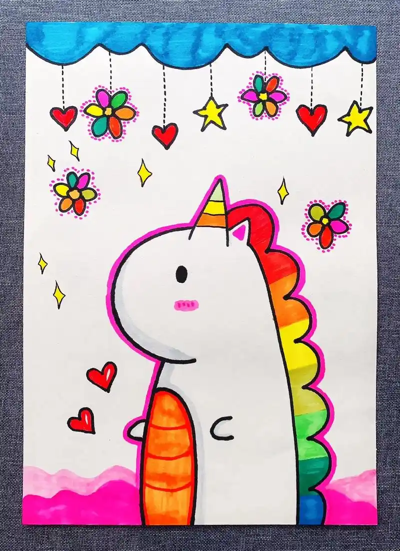 独角兽简笔画,创意儿童画.#独角兽简笔画 #马克笔简笔画 # - 抖音